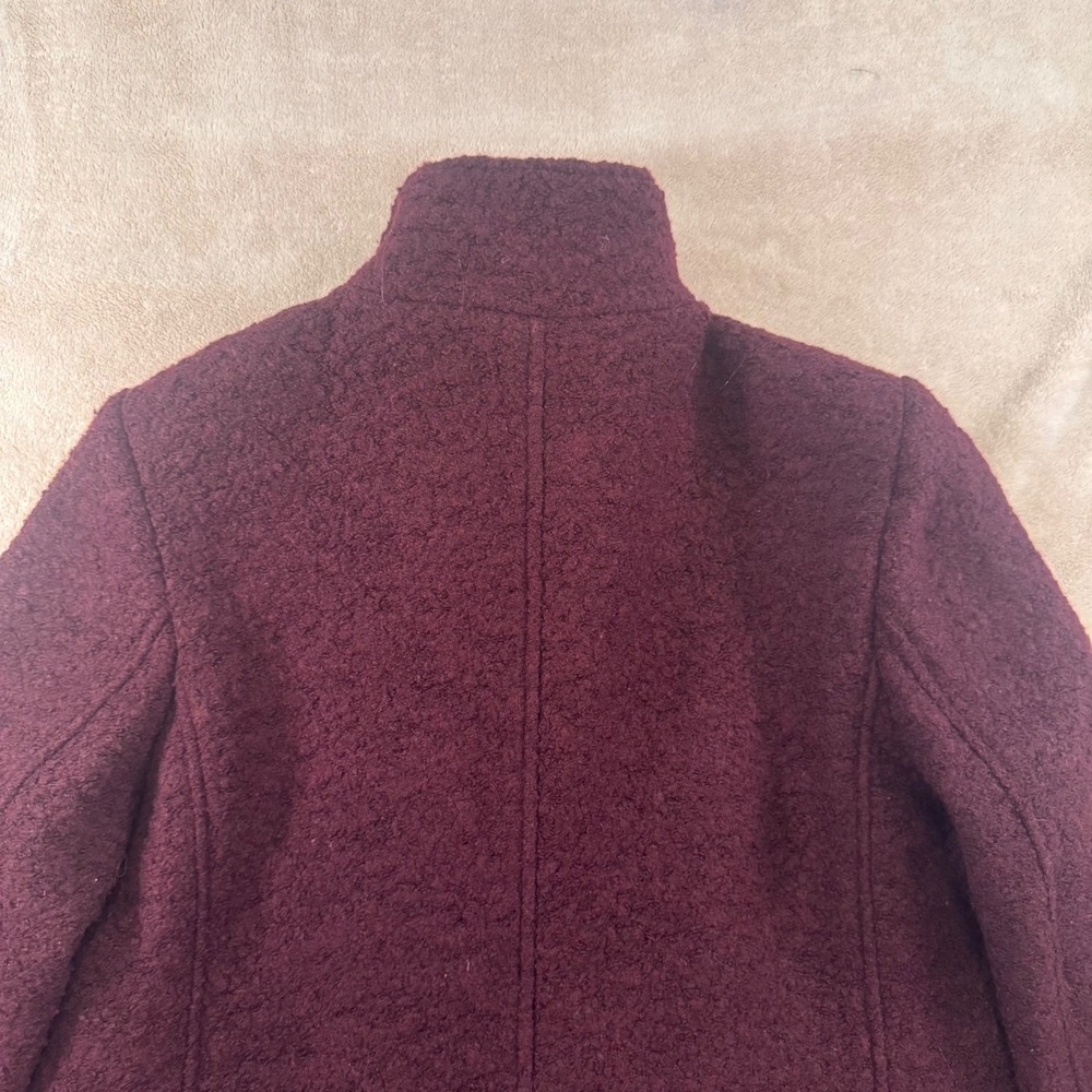 LOFT Burgundy Boucle Long Coat Gold Hardware Funnel Neck Fall Jacket SZ L - Picture 13 of 14